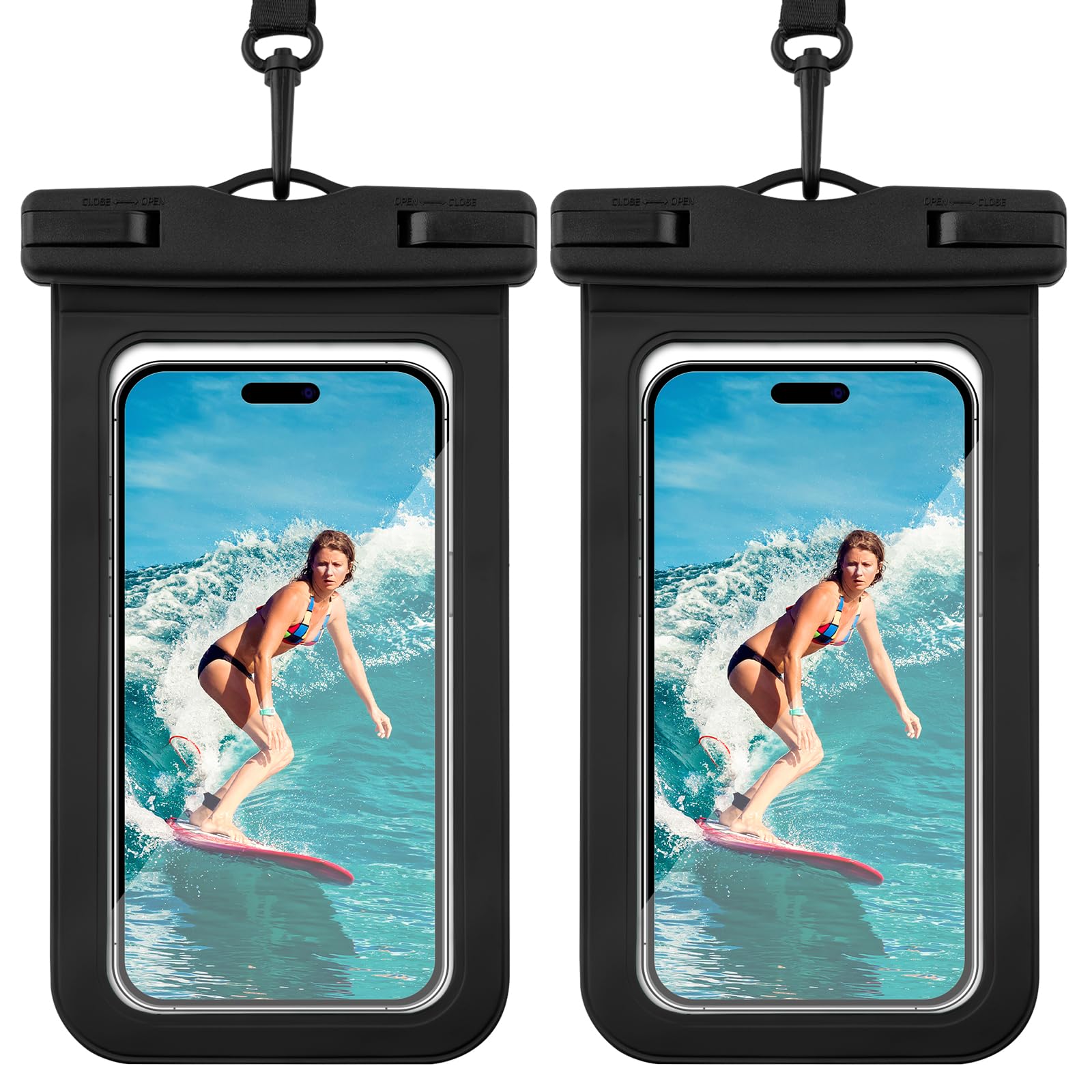 2 Pack IP68 Waterproof Phone Pouch Floating Waterproof Phone Case with Lanyard for iPhone 15 14 13 12 Pro Max Galaxy 21 up to 7.0" Waterproof Case Cellphone Dry Bag for Beach Swimming Travel